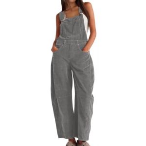 PADOLA Salopette Femme Velours C&ocirc;tel&eacute; Combinaison &agrave; Bretelles R&eacute;glables Automne Salopettes de Travail Jambes Larges Combinaisons &agrave; Multi-Poches Chic et &eacute;l&eacute;gant D&eacute;contract&eacute;e (XL, Gris) (Chaos World Apparel, neuf)