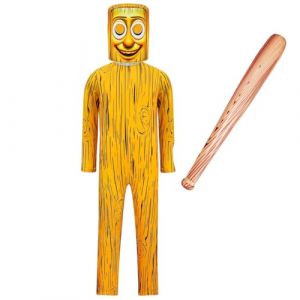 Costume de cosplay italien - Tung Tung Sahur - Combinaison avec masque, massue gonflable pour Halloween, carnaval et f&ecirc;te - Ensemble 2# + masque et b&acirc;ton gonflable 140 cm (YiWuShiYueYiDianZiShangWuShangHang, neuf)