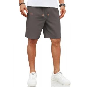 COOFANDY Pantalon en Lin pour Hommes avec Bande &eacute;Lastique Short en Lin Pantalon Court Taille &eacute;Lastique Pantalon De Loisirs Short D'&eacute;T&eacute; L&eacute;Ger Et Respirant avec Poches Gris L (COOFANDY's Fashion, neuf)