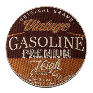 Vintage Gasoline moto voiture - Ecusson thermocollant patches appliques, Taille: 6,6 x 6,6 cm (catch-the-patch, neuf)