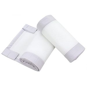 TupTam Barreaux Protection Filet Tour de Lit B&eacute;b&eacute; Mesh 3D Pack de 2 pi&egrave;ces, Blanc/Gris, env. 128 x 30 cm (pour lit d'enfant 140x70) (LotteStyle, neuf)