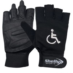 Shelly Sports Shelly Gants de fauteuil roulant en cuir véritable avec paume rembourrée, respirants, sans doigts avec poignée antidérapante, gants de cyclisme légers (noir, taille M) (Shelly Sports Ltd, neuf)