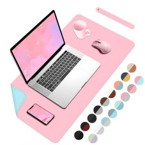 Sous-main multifonction avec bord cousus, imperm&eacute;able en cuir PU, grand sous-main de souris pour bureau et maison, double face - rose clair + bleu clair, 60 cm x 35 cm (Phoenix-UK, neuf)