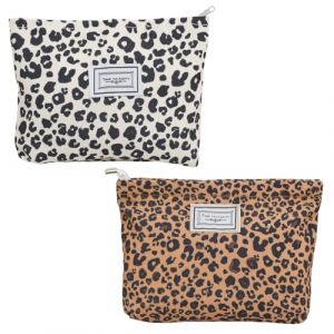 KLEHOPE 2 Pi&egrave;ces Trousse de Maquillage pour Femmes en Toile &agrave; Imprim&eacute; L&eacute;opard (Noir et Blanc & Marron), Petite Trousse de Toilette L&eacute;o avec Fermeture &Eacute;clair, pour Cosm&eacute;tiques ou Petits Objets (KLEHOPE, neuf)