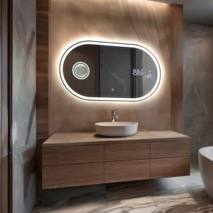 Glasmo Miroir LED Lumineux 110x70 cm Freya - Personalizer - Ovale de Salle de Bain Mural avec &eacute;clairage avec Accessoires - sur Mesure (ARTFORMA, neuf)