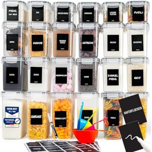 Deco haus&reg; Boite de Rangement Cuisine Lot de 24 - Boites de Conservation R&eacute;utilisables avec Couvercle Herm&eacute;tique - Boites en Plastique rangement et organisation de cuisine - Sans BPA - 0,8L 1,4L 2L (Mortred, neuf)