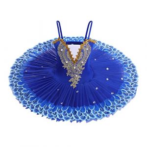 OBEEII Robe de Ballet Paillettes Broderies Ballet Tutu Justaucorps Danse Classique Gymnastique L�otard Costume Bleu Royal 5-6 Ans (OBEEII STORE, neuf)