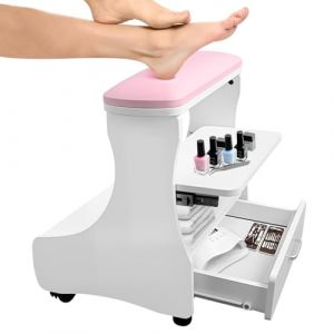 EBANKU Repose pieds de p&eacute;dicure &agrave; roulettes, tabouret de manucure en cuir PU, chariot de spa portable pour salon de beaut&eacute;, repose pieds mobile &agrave; glissement facile (rose blanc) (Seven Nail EU, neuf)