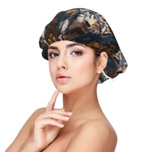 Bonnet de nuit en satin avec motif loup tribal pour dormir, double couche r&eacute;glable, &eacute;lastique, bonnet de nuit pour femme, cheveux boucl&eacute;s, noir (JQMY-EU, neuf)