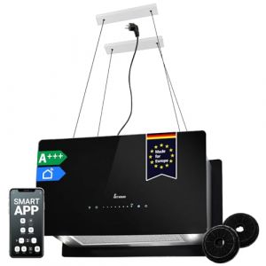 Hotte aspirante cuisine 60 cm | Hotte Îlot | acier inoxydable | verre noir | Opération tactile | CUBE60S (KKT-KOLBE, neuf)