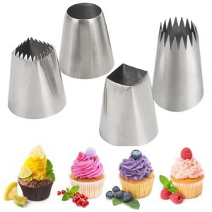 Jeu de 4 Grandes Douilles &agrave; P&acirc;tisserie Professionnelles (F06, F02, R22L, 9FT) Douille Patisserie Carr&eacute;es et Rondes pour G&acirc;teaux, Biscuits, Compatible avec Poche &agrave; Douille Patisserie (4PCS Douilles) (CHUANGTUO EU, neuf)