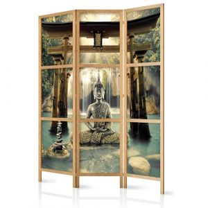 murando - Paravent Int&eacute;rieur Japonais 135x172 cm - S&eacute;parateur de Pi&egrave;ce en Bois Naturel et Toile Imprim&eacute;e - Cloison de S&eacute;paration pour Chambre - Paravent Oriental Portable et Pliable p-A-0033-bh-d (murando, neuf)