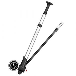 Sunydog Pompe à Choc de vélo avec manomètre 300PSI Pompe à air de gonflage de Pneu de vélo Haute Pression pour Fourche de vélo et Suspension arrière(Argent,Version Longue) (KIMYILAND, neuf)