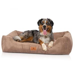 Knuffelwuff Panier pour Chien en Velours c&ocirc;tel&eacute; Aspect tiss&eacute; Main Olivia XXL 120 x 85cm Marron - Housse Amovible - Lavable - pour Grands, Moyens et Petits Chiens (Knuffelwuff, neuf)