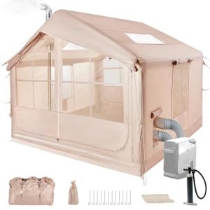Tente de Camping Gonflable avec Ouverture de cheminée et fenêtre de Toit, Tente d'extérieur pour 2 à 6 Personnes avec Pompe à air, Tissu Oxford imperméable pour 4 Saisons, Montage (Yanchuang Store, neuf)