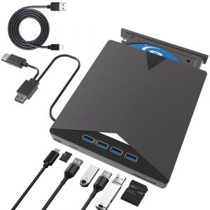 Custom Catch 8en1 Lecteur Blu-Ray Externe, USB 3.0 Type-C Graveur Blu-Ray Externe,Portable Blu Ray Drive,pour Ordinateur Portable PC Bureau Windows 10 11 (SMALLCO, neuf)