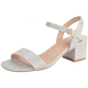 WUIWUIYU Sandales Femme Été Talon Haut Chaussure Escarpins Bout Ouvert Bride Cheville Sandales à Talons 5CM -Argent 38 (wuiwuiyu, neuf)