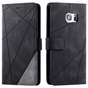 Vankii Coque pour Samsung Galaxy S7 Edge, Rabat Portefeuille de Protection Cuir PU Etui, Slim Silicone TPU Bumper Magn&eacute;tique Housse, Flip Porte Cartes avec Fonction Support Cover Antichoc Case (Noir) (LiLuLa Store, neuf)