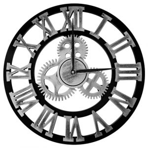 ALEENFOON Grande horloge murale vintage avec chiffres romains silencieuse sans tic-tac, pour salon, chambre, bureau, cuisine (argent, 58 cm) (Aleenfoon-EU, neuf)