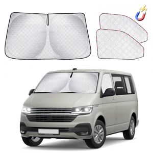 ZATOOTO Pare Soleil Pare Brise pour VW T5 T6, 3PCS Pare Soleil Voiture Avant, Assombrissement Intérieur du Pare-Brise, Protection Solaire Pare Brise, Pliable avec Sac de Rangement (ZATOOTO-EU, neuf)