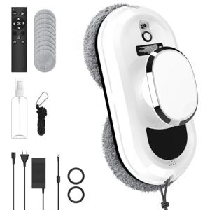 Robot Nettoyeur Vitre, 5800Pa Robot Laveur de Vitre Automatique avec Télécommande, Navigation Intelligente et Détection Des Bords, Système de Sécurité, 10 Chiffons, pour Toutes Les Surfaces Lisses (CALUTOIU STORE S.R.L., neuf)