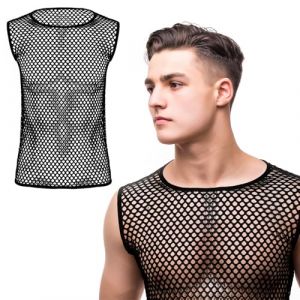 Boyiee Débardeur en Filet pour Homme Maillot de Corps en Résille Haut en Résille Gilet Musculaire en Maille Noir pour Homme (L) (Yatesion, neuf)