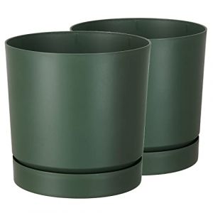 Tymar Pot de Fleur avec Soucoupe, Lot de 2 Pots de Plantes décoratifs en Plastique, Forme Ronde Moderne pour l'intérieur (ø 40 cm, (2pack) Vert) (Tymar, neuf)