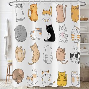 Hnmdmyi Rideau de Douche Chat 180x180, Dr&ocirc;le d'animal de Dessin anim&eacute; Chaton color&eacute; Beaux Animaux de Compagnie Enfants gar&ccedil;ons Filles Rideau de Bain imperm&eacute;able Tissu Polyester Lavable Rideau de Bain (Hnmdmyi, neuf)