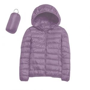 Doudoune L&eacute;g&egrave;re Femme D'hiver Chaude avec Capuche Plume Cintree Veste en Duvet Courte Grande Taille Duvet Jacket Pliable Fine Veste de Transition Rembourr&eacute;e et Doubl&eacute;e pour Montagne (03 Purple, XL) (LDpOIQta, neuf)