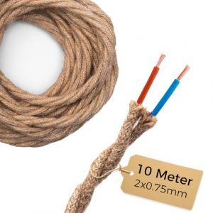 DiCUNO 10 M&egrave;tres de c&acirc;ble textile vintage en lin, 2 conducteurs de 0,75mm&sup2; de r&eacute;tro c&acirc;ble &eacute;lectrique en tissu flexible, Tiss&eacute;e industriel corde pour suspension et projet de bricolage (DiCUNO EU Direct, neuf)