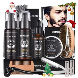 Kit Barbe Homme Complet 12 en 1 Kit de Soin Barbe Homme avec Rouleau Barbe Contenir Shampoing Barbe,Huile Barbe,Cr&egrave;mes de Barbe, Peigne Barbe,Brosse &agrave; Barbe,Ciseaux Barbe, Rasoir, 10 lames Barbe (Easy  imagination, neuf)