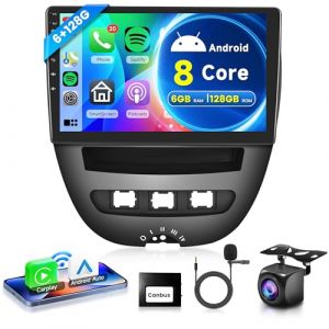 6G+128G 8 Core sans Fil Carplay Android Autoradio 2 Din pour Toyota Aygo/Peugeot 107/Citroën C1 2004-2014 10,1 Pouces Autoradio Android Auto GPS Navi WiFi Mirror Link Bluetooth FM/RDS Caméra de Recul (Rimoody Direct, neuf)