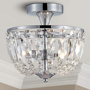 BESTIER Moderne Chrome Cristal Semi Plafonnier Lustre Éclairage LED Plafonnier Luminaire Lampe pour Salle À Manger Salle De Bains Chambre Salon 3 G9 Ampoules (Annaka Lighting UK, neuf)