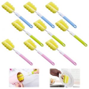 9 Pièces Souple Éponge Goupillon, 27.8x6 cm Brosse à Bouteille Éponge Réglable,Goupillon Biberon, Eponge à Manche Long Outil, pour Biberon Bouteille Vin Carafe Thermos Bouteille Vin (Bleu, Vert, Rose) (ZHENGSHENG-U, neuf)
