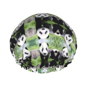 Joli bonnet de douche panda marchant sur la prairie pour femmes, bonnets de bain &eacute;lastiques et r&eacute;utilisables, bonnet de douche double couche &eacute;tanche, bonnet de douche pour le bain (SunWeijjdd02, neuf)
