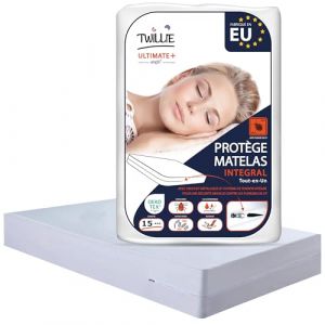 Twillie – Housse de Matelas Intégrale 160x190x25 cm Imperméable - Qualité Supérieure - Anti Punaise de lit – Oeko-TEX® Protège-Matelas Traitement AEGIS® Anti-acarien, bactérien – Alèse Fabriqué en EU (JTD Europe, neuf)