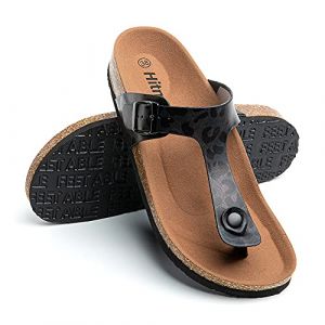 Hitmars Sandale Femme Tong Bout Ouvert Confort Mules Été Plates Chaussure et Nu-Pieds Boucle Sabots Noir Marron Bleu Or Léopard Argent Transparent Sandales Taille 36-43 EU Léopard 39 (Free Mobile OU, neuf)