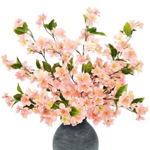 Lot de 4 fleurs de cerisier artificielles de 60 cm - Fleurs de cerisier artificielles - D&eacute;coration de printemps - Fleurs en soie comme de vraies fleurs de p&ecirc;che pour vase de sol - D&eacute;coration de table (SIXFEE, neuf)