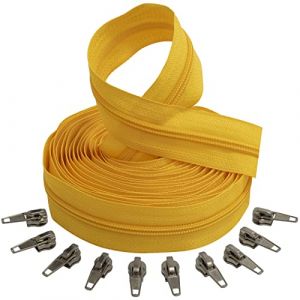AERZETIX - C62718x5-C62926x10 - Kit de Fermeture &eacute;clair &agrave; glissi&egrave;re Spirale 5m N&deg;5 Couleur: Jaune Canard + 10 curseurs Couleur Argent &agrave; verrou - en Nylon/m&eacute;tal - mercerie (Tuning, neuf)