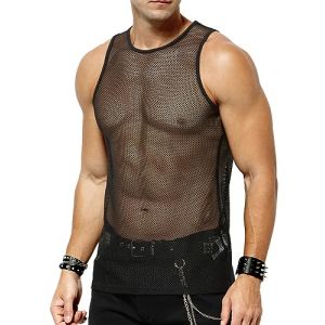 Casey Kevin Debardeur Maille Homme Transparent Filet Débardeur sans Manches Résille Sexy Fishnet Gilet de Bal Club Disco Danse Clubwear, S (Casey-Kevin, neuf)