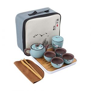 fanquare Portable Kungfu Service &agrave; Th&eacute; Japonais,Service &agrave; th&eacute; Zisha Kung Fu aux Fleurs de Cerisier pour Adultes, Une Th&eacute;i&egrave;re, 4 Tasses &agrave; Th&eacute;,1 Bo&icirc;te &agrave; Th&eacute; et Sac de Voyage (FangKuai, neuf)