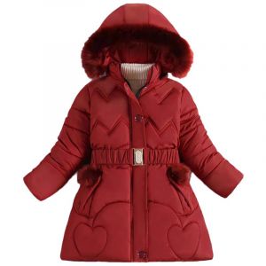 Runstarshow Veste d'hiver pour fille - Parka &agrave; capuche rembourr&eacute;e avec capuche amovible, col en fourrure, poches ceinture - Manteaux d'&eacute;cole chauds pour filles de 3 &agrave; 12 ans, 5-6 ans (Runstarshow, neuf)