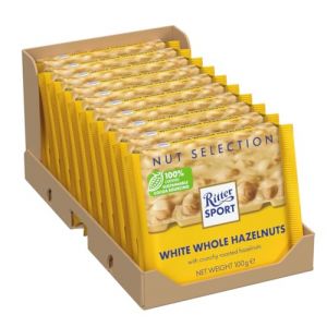 RITTER SPORT-Blanc Noisettes Entières- Tablette 100 g -A emporter partout-Boite de 10 tablettes (ROKI SHOP, neuf)