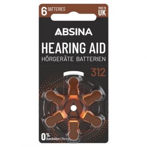 ABSINA 6X Piles auditives 312 avec Film de Protection Facile &agrave; saisir - Pile 312 Appareil auditif Zinc air avec 1,45V - Piles 312 pour Appareil auditif, sonotone, amplificateur de Son (ABSINA GmbH, neuf)