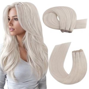Moresoo Tissage Cheveux Naturels Blond Extension Tissage Cheveux Humain Blond Blanche Tissage Lisse Extension 16 Pouces 100G/Paquet #60A (Moresoo, neuf)