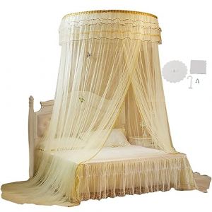 Shipenophy Moustiquaire de Lit, Rideau de lit Pliable Respirant Rideau de lit &agrave; baldaquin Rond Princesse de Dentelle pour la d&eacute;coration de la Maison des m&eacute;nages(Beige) (Fosdave-EU, neuf)
