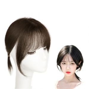 Frange À Clipser for Femme Au Quotidien Compléments Capillaires 3D À 360° Extensions De Cheveux 100% Humains Frange Française Légère, Postiches De 25 Cm for Perte De Cheveux, Cheveux Gris(Brown) (shaoqingg, neuf)