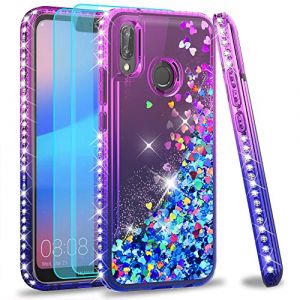 LeYi Coque pour Huawei P20 Lite avec Verre Trempé [Lot de 2], Liquide Paillette Transparente 3D TPU Silicone Antichoc Kawaii Diamant Protection Étui pour Huawei P20 Lite/Nova 3e Violet Bleu (Hailasi, neuf)
