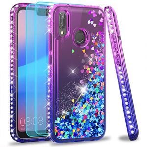 LeYi Coque Huawei P20 Lite avec Verre Trempé [Lot de 2], Liquide Paillette Transparente 3D TPU Silicone Antichoc Kawaii Diamant Protection Étui pour Huawei P20 Lite/Nova 3e Violet Bleu (DONTERSZ, neuf)