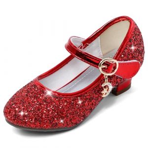 Cheerful Mario 5-10 Ans Chaussures Princesse Filles Paillettes Ballerines Mary Jane à Talon Scintillantes pour Enfant Rouge 29 EU (Minga, neuf)